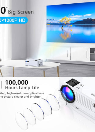 Native 1080P Projector with WiFi and Two-Way Bluetooth, Full HD Movie Projector for Outdoor Movies, 300" Display Projector 4k Home Theater, Compatible with iOS/Android/PC/XBox/PS4/TV Stick/HDMI/USB