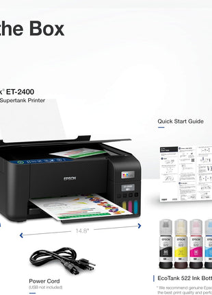 Epson EcoTank ET-2400 Wireless Color All-in-One Supertank Printer | Cartridge-free print, scan, copy; up to 10 ppm, borderless photo printing; ideal for home and everyday use