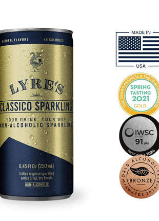 Lyre's Classico 4-Pack, Non Alcoholic Sparkling Wine, Zero Proof Prosecco Alternative, Alcohol Free Drinks, Canned Mocktails, Ready to Drink, 45 Calories per Serve (8.45 Fl Oz x 4)