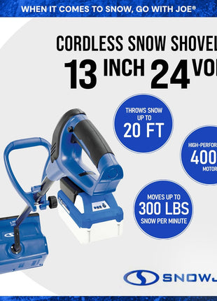 Snow Joe 24V Cordless Electric Snow Shovel Kit, 400W Motor, 13 inch Clearing Path - 20 Feet Throwing Distance, Includes Cover & Ice Scraper for Driveway, Sidewalk, Walkway, Deck & Patio, 24V-SS13-TV1