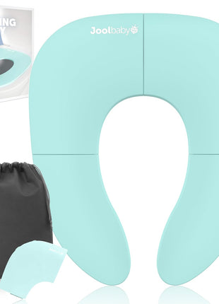 Jool Baby Folding Travel Potty Training Seat for Toddlers, Fits Round & Oval Toilets, Non-Slip Suction Cups, Includes Free Travel Bag (Aqua)