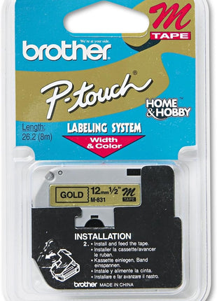 Brother M831 M Series Labeling Tape for P-Touch Labelers, 1/2-Inch w, Black on Gold