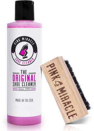 Pink Miracle Shoe Cleaner Kit with Bottle and Brush For Fabric Cleaner For Leather, Whites, Suede and Nubuck Sneakers (4 Oz)