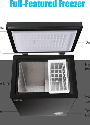 Chest Freezer 3.5 Cu.Ft Small Deep Freezer for Apartment Kitchen, Black | Free-Standing Top Door, Adjustable 7 Thermostat, Removable Basket,Temperature Control
