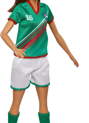 Barbie Careers Fashion Doll & Accessory, Soccer Player with Brunette Ponytail, #16 Uniform, Tall Socks, Cleats & Ball