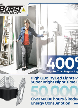 Bell+Howell TRIBURST Aluminum LED Socket Ceiling Light Bulbs 60W 4000 LM 6500K – 3 Deformable Panels LED Shop Light Fixture for Indoor, Bedroom, Living Room, Garage Lights, Home Improvement, E26 / E27