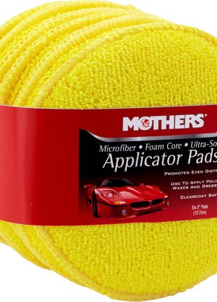 Mothers Microfiber Polishing Pad and Cleaning Pads for Car Detailing, 5 Inch Diameter, Yellow, 6 Pack