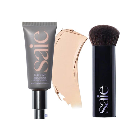 Saie Glow & Blend Duo - Slip Tint Tinted Moisturizer SPF 35 Shade Two (1.35 oz), The Big Liquid Foundation Brush (1 Count), Hydrating Glow & Seamless Blending