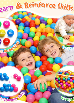 Hovenlay Ball Pit Balls Phthalate Free BPA Free Crush Proof Plastic - 7 Bright Colors in Reusable Play Toys for Kids with Storage Bag | Phthalate Free, BPA Free, Crush Proof Play Toys, Reusable Storage Bag