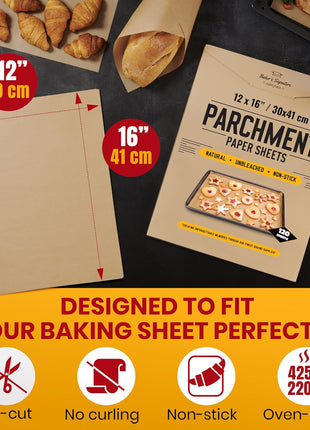Parchment Paper Sheets for Baking, 12x16" 120 Pcs by Baker's Signature | Precut Non-Stick & Unbleached - Will Not Curl or Burn, Non-Toxic & Comes in Convenient Packaging