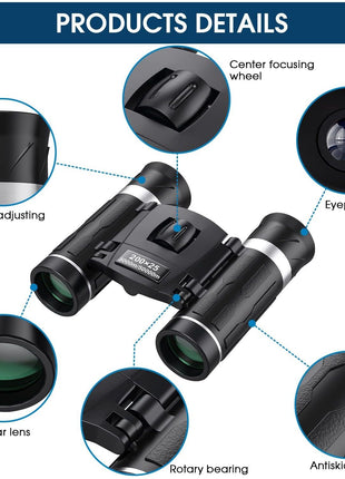 200x25 Compact Binoculars for Adults and Kids, High Powered Mini Pocket Binoculars, Waterproof Small Binocular for Bird Watching, Hunting, Concert, Theater, Opera, Traveling, Sightseeing
