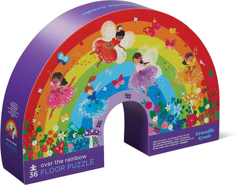 Crocodile Creek 36-Piece Jigsaw Floor Puzzle - Fun Floor Puzzles for Kids Ages 3-5 - Heavy-Duty Shaped Box for Storage - Over The Rainbow - 24" W x 18" H Finished