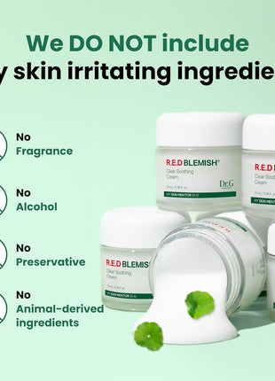 Dr. G R.E.D. Blemish Clear Soothing Cream - Calming Korean Moisturizer for Redness - Soothes Acne & Irritation - With Centella Asiatica - Long-Lasting Hydration - 2.36 fl oz