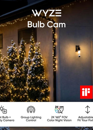 WYZE Bulb Cam - 2K HD Smart Light Bulb Security Camera with Color Night Vision, 800-Lumen Dimmable LED, 160° Wide View, Motion Detection & Siren, E26 Socket, Alexa/Google/IFTTT