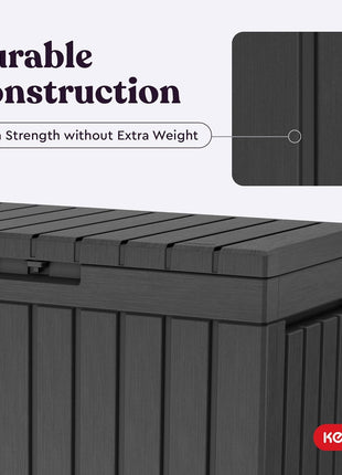 Keter Kentwood 50 Gallon Resin Deck Box-Organization and Storage for Patio Cushions, Throw Pillows and Garden Tools, Dark Grey
