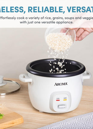 Aroma Housewares 4 Cups (Cooked) / 1Qt. Rice & Grain Cooker (ARC 302NG), White