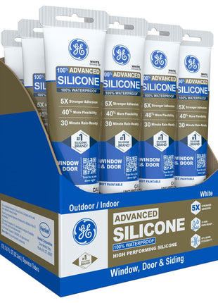 GE Advanced Silicone Caulk for Window & Door, Clear, 2.8 fl oz Tube, 1 Pack - 100% Waterproof Silicone Sealant, 5X Stronger Adhesion, Freeze & Sun Proof
