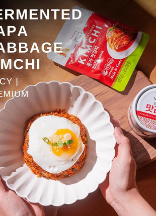 Spicy Premium Fermented Kimchi Napa Cabbage [ FUN SIZE Pouch Pack of 8] - [Original] – (Gluten Free / KETO / Vegan) | 0 Fat/ 0 Sugar/ 0 Cholesterol | Long Shelf Life | Perfect for Ramen & Stir-Fries - JONGGA
