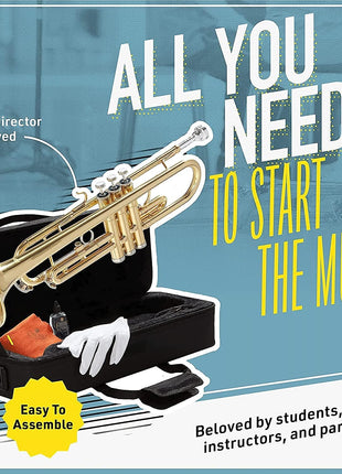 Mendini By Cecilio Bb Standard Trumpet Set for Beginners   Brass Student Trumpet Instrument with Hard Case, 7C Mouthpiece, Valve Oil, Cleaning Cloth, Gloves (Gold)