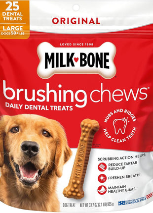 Milk-Bone Brushing Chews Daily Dental Dog Treats, Chicken Flavor, Large, 25 Count