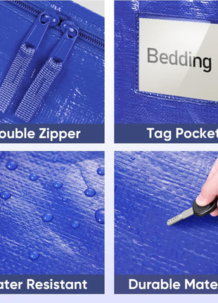 TICONN 6 Pack Extra Large Moving Bags Heavy Duty with Zippers & Carrying Handles, Durable Storage Bags Moving Boxes for Closet Organizers and Storage (6 Pack, Blue)