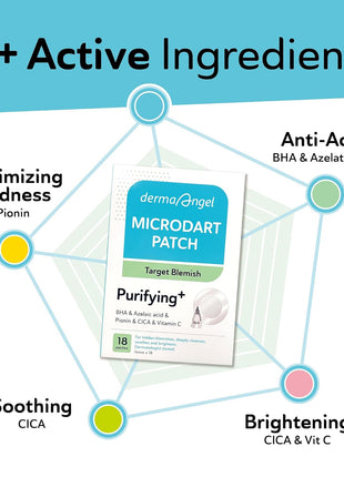 Microdart Acne Patches for Deep Blemishes - 18 Pimple Patches - Hydrocolloid Pimple Patch with Salicylic Acid, Azelaic Acid, CICA & Vitamin C - Targets Stubborn Blemishes Dark Spots & Cystic Acne