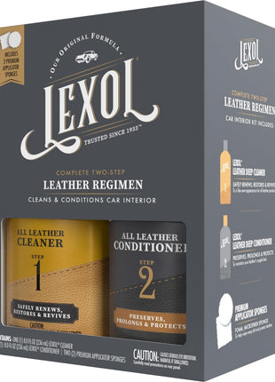 Lexol Leather Conditioner and Cleaner Kit by Lexol, Use on Furniture, Car Interiors, Shoes, Handbags, Includes 2 Application Sponges, Two-Step System, 8 oz Each
