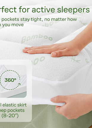Ultra Soft Queen Size Mattress Topper   Viscose Made from Bamboo Pillow Top Mattress Pad for Back Pain Relief   Naturally Cooling for Hot Sleepers, Green