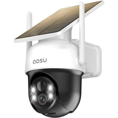 aosu Solar Camera Outdoor Wireless for Home Surveillance,Fixed Solar Panel | Easy to Set up,360° Full Coverage,Auto Person Tracking,2K Clarity&Full-Color Night Vision,Two-Way Talk,2.4GHz WiFi only