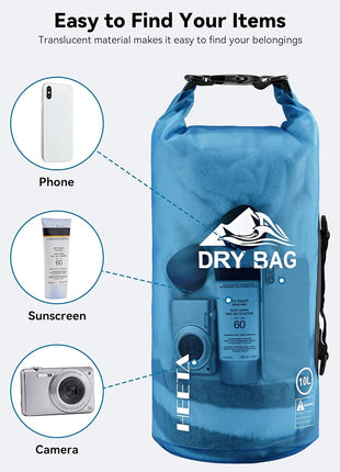 HEETA Dry Bag Waterproof for Women Men, 5L/10L/20L/30L/40L Roll Top Lightweight Dry Storage Bag Backpack with Phone Case for Travel Swimming Boating Kayaking Paddle Board Camping Beach Accessories