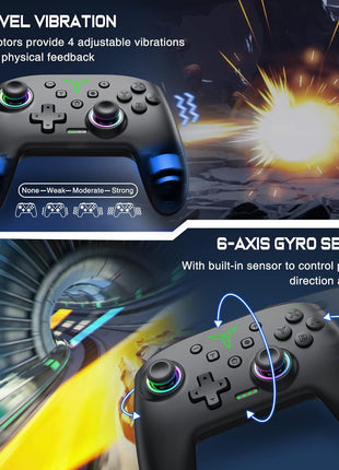 Switch Controller, Wireless Switch Controller Compatible with Switch Controller/Swicth 2/Switch Lite/OLED, Wireless Switch Controllers Work with iOS/Android/PC with RGB Light, Programmable, TURBO & Wakeup