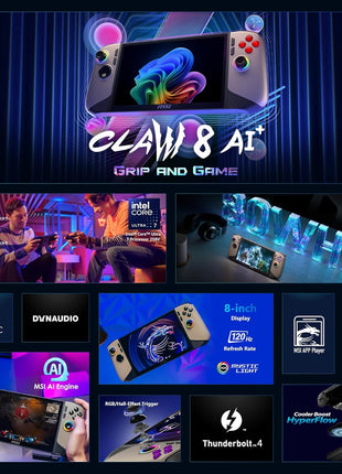 msi Claw PC Gaming Handheld: Intel Ultra 7-258V, 8" FHD 120Hz Display, 32GB LPDDR5, 1TB NVMe SSD, MicroSD Card Reader, Thunderbolt 4, Win 11 Home: Black 8 AI+ A2VM-001US