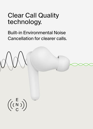 Belkin SoundForm Rhythm True Wireless Earbuds with Built-in Microphone, USB-C Fast Charging, 28H Battery Life, IPX5 Water Resistance - Bluetooth Earbuds for iPhone, iPad, Galaxy, Pixel, & More - White