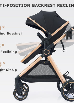 Accombe 2-in-1 Convertible Baby Stroller for Newborn to Toddler | Skin-friendly Breathable Fabric, All-terrain Wheels for Smooth Ride, Adjustable Canopy with UPF50+ Protection