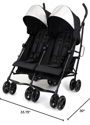 Summer Infant 3Dlite Folding Lightweight Side by Side Double Stroller with 5-Point Safety Harness for Infants and Toddlers, Black