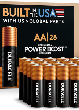 Duracell Coppertop AA Batteries, 28 Count, 12-Year Shelf Life, Storage Tray