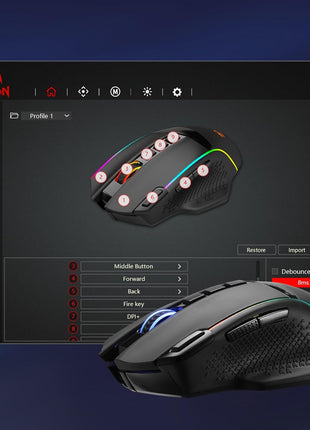 Redragon M991 Wireless Gaming Mouse, 26000 DPI 3-Mode Gamer Mice w/Rapid Fire Key, 9 Macro Buttons, Powerful Capacity and RGB Backlight for PC/Mac/Laptop, Black