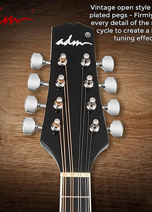 ADM Acoustic Mandolin Instrument Kit Music A Style for Kids Students Adults Wood Mandolins Beginner Set With Bag, Tuner, Pick-up, Strap, Strings, Picks and Hanger, Drak Black