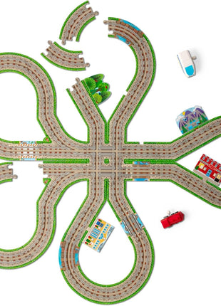 Melissa & Doug Design Your Own Railroad 48-Piece Floor Puzzle with 2 Wind-up Toy Trains and Interchangeable Scenery, Kids Puzzles with Preschool Toys for Girls & Boys Ages 4 and Up - FSC Certified