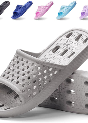 Xomiboe Shower Shoes Men Shower Slippers Women Non Slip Flip Flops Bathroom for College Dorm Room Essentials Sandals Slides With Holes Students Boys Girl Gym (Black,EU44-45)