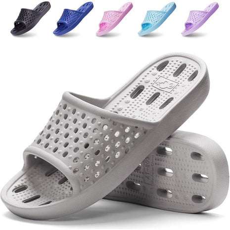 Xomiboe Shower Shoes Men Shower Slippers Women Non Slip Flip Flops Bathroom for College Dorm Room Essentials Sandals Slides With Holes Students Boys Girl Gym (Black,EU44-45)