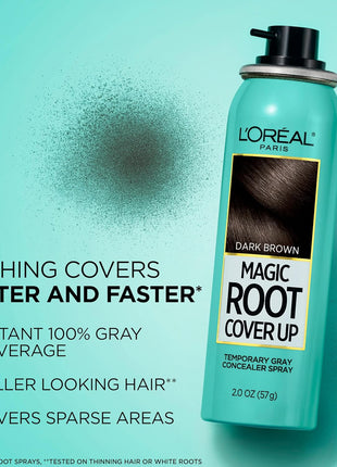 L'Oreal Paris Magic Root Cover Up Gray Hair Spray, 100% Gray Hair Coverage with Buildable, Lightweight, Transfer-Resistant, and Temporary Formula, Ammonia-Free, Dark Brown, 2 oz (1 Count)