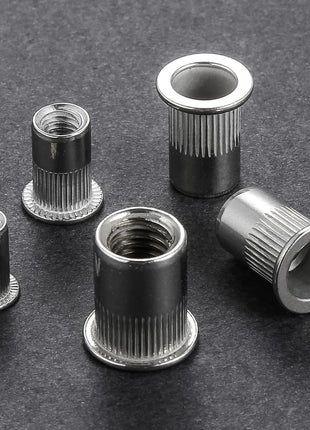 Wensilon Rivet Nut 1/4 inch-20UNC 100Pcs Stainless Steel 304 Finish Flat Head Rivnut Threaded Insert Nut Knurled Body