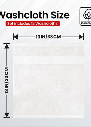 Infinitee Xclusives 100% Cotton Luxury Wash Cloths for Showering - 12 Pack | Washcloths [13x13] - Soft and Absorbent Face Towels for Bathroom Wash Clothes - Gym, Spa & Hotel Use