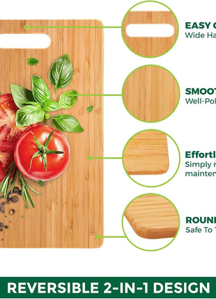Freshware Bamboo Cutting Board Set of 3, Wooden Cutting Boards for Kitchen, Knife Friendly Food Grade Chopping Board, Lightweight with Hanging Hole for Easy Storage