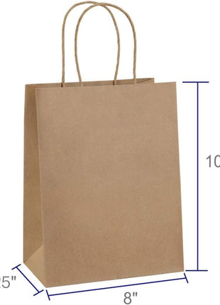 BagDream Gift Bags 8x4.25x10.5 100Pcs Brown Paper Gift Bags with Handles Bulk for Wedding, Party Favor, Grocery, Shopping, Retail, Merchandise Medium Kraft Paper Sacks