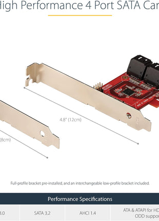StarTech.com SATA PCIe Card - 4 Port PCIe Expansion Card - 6Gbps - Low/Full Profile - ASM1164 Non-Raid - PCI Express to SATA Converter, TAA (4P6G-PCIE-SATA-CARD)