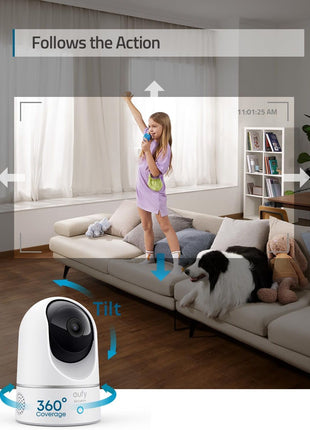 eufy Security Indoor Cam E220, Dog/Pet Camera, Pan and Tilt | 2K Wi-Fi Plug-in, Motion Tracking and Alerts, Night Vision, HomeBase 3/Mini/Prof S1 Compatible, Voice Assistant Support