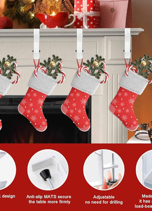 Fireplace Stocking and Garland Hanger, 2 in 1 Mantel Hanger for Garland, Fireplace Stocking Holders for Mantle Garland Hooks for Xmas Holiday Home Party Decoration,Fits 0.31"-3.5"Mantles (White, 3)