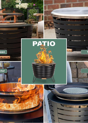 TIKI 25-Inch Smokeless Patio Fire Pit, Wood Burning with Removable Ash Pan & Weather-Resistant Cover, Modern Black Design Ideal Outdoor Smokeless Fire Pit for Backyard & Patio